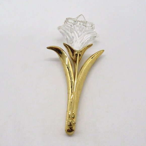 Swarovski Brooch Lily Clear Crystal Gold Tone Flower Floral Design Pin - Picture 6 of 10